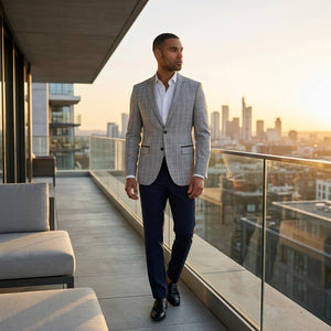 IM11 - Karierter Slim Fit Zweiknopf-Herrenblazer - Grau - TruClothing.com - 6