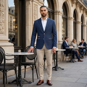 IM11 - Karierter Slim Fit Zweiknopf-Herrenblazer - Marineblau - TruClothing.com - 18