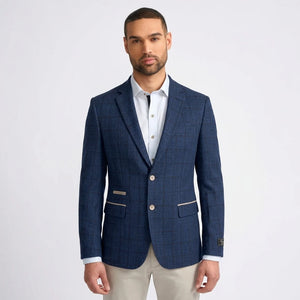IM11 - Karierter Slim Fit Zweiknopf-Herrenblazer - Marineblau - TruClothing.com - 19