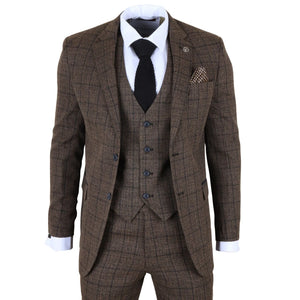 IM11 - Men's Dark Brown 3 Piece Plaid Check Suit - TruClothing.com - 1