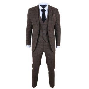 IM11 - Men's Dark Brown 3 Piece Plaid Check Suit - TruClothing.com - 3