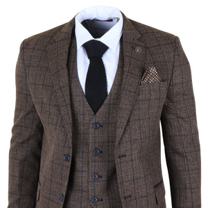 IM11 - Men's Dark Brown 3 Piece Plaid Check Suit - TruClothing.com - 4