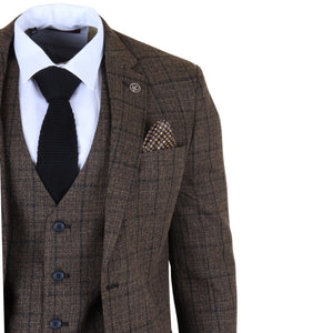 IM11 - Men's Dark Brown 3 Piece Plaid Check Suit - TruClothing.com - 5