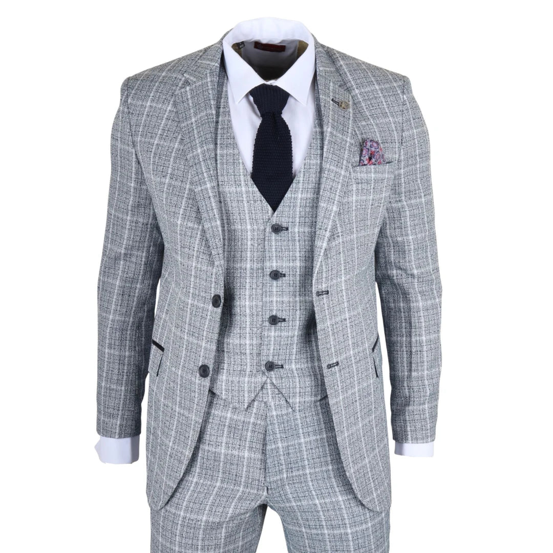 IM11 - Men's Light Blue 3 Piece Plaid Check Suit - TruClothing.com - 1