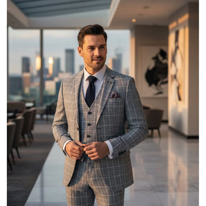 IM11 - Men's Light Blue 3 Piece Plaid Check Suit - TruClothing.com - 2