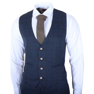 IM11 - Men's Navy 3 Piece Plaid Check Suit - TruClothing.com - 6