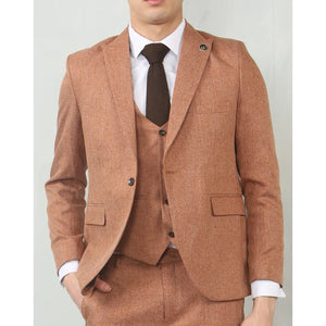IM200 - Kamelowy 3-częściowy garnitur ślubny męski Tailored Fit - TruClothing.com - 1