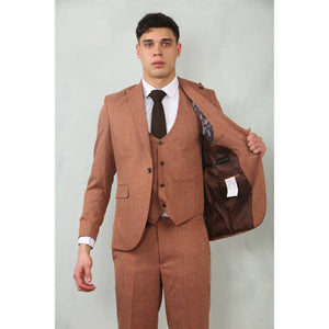 IM200 - Kamelowy 3-częściowy garnitur ślubny męski Tailored Fit - TruClothing.com - 3