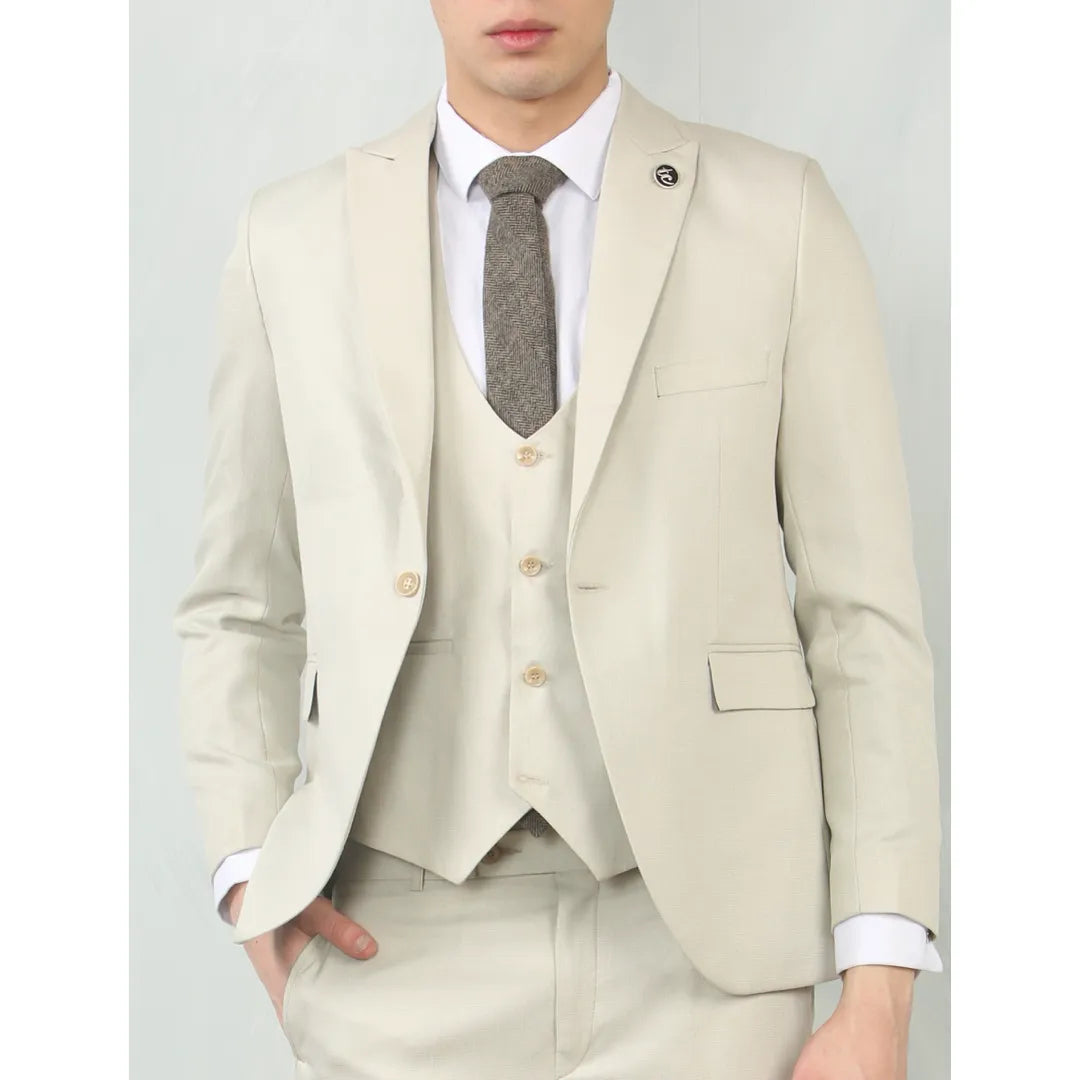 IM200 - Men's Cream Tailored Fit Wedding 3 Piece Suit - TruClothing.com - 1