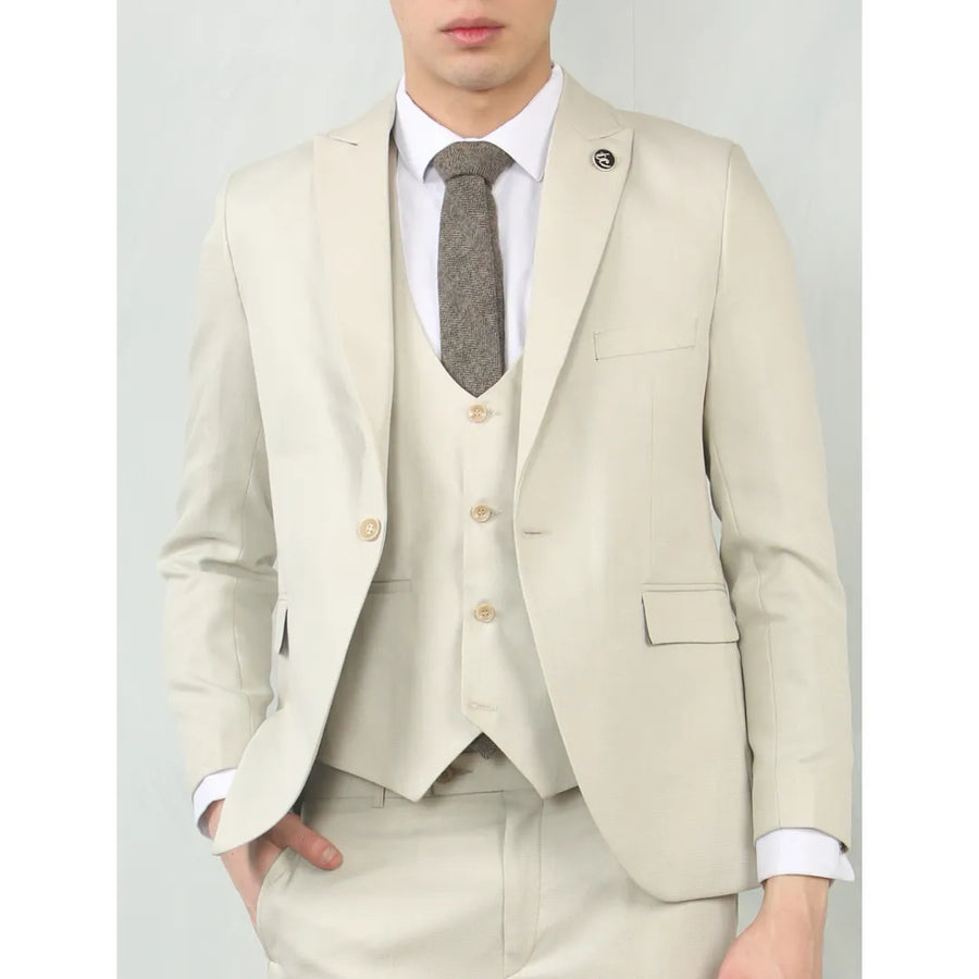 IM200 - Kremowy 3-częściowy garnitur ślubny męski Tailored Fit - TruClothing.com - 1