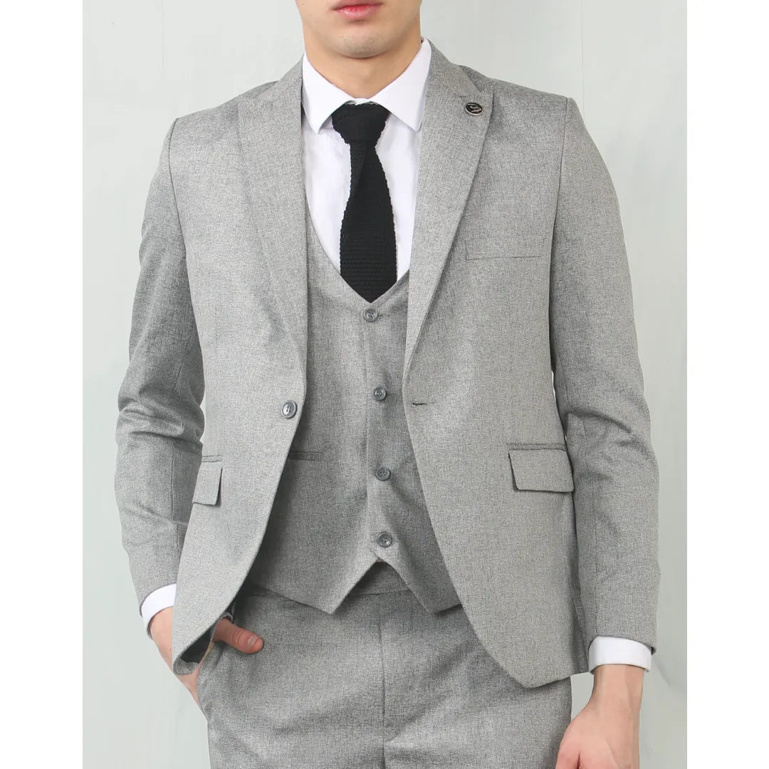 IM200 - Szary 3-częściowy garnitur ślubny męski Tailored Fit - TruClothing.com - 1