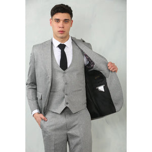 IM200 - Szary 3-częściowy garnitur ślubny męski Tailored Fit - TruClothing.com - 3