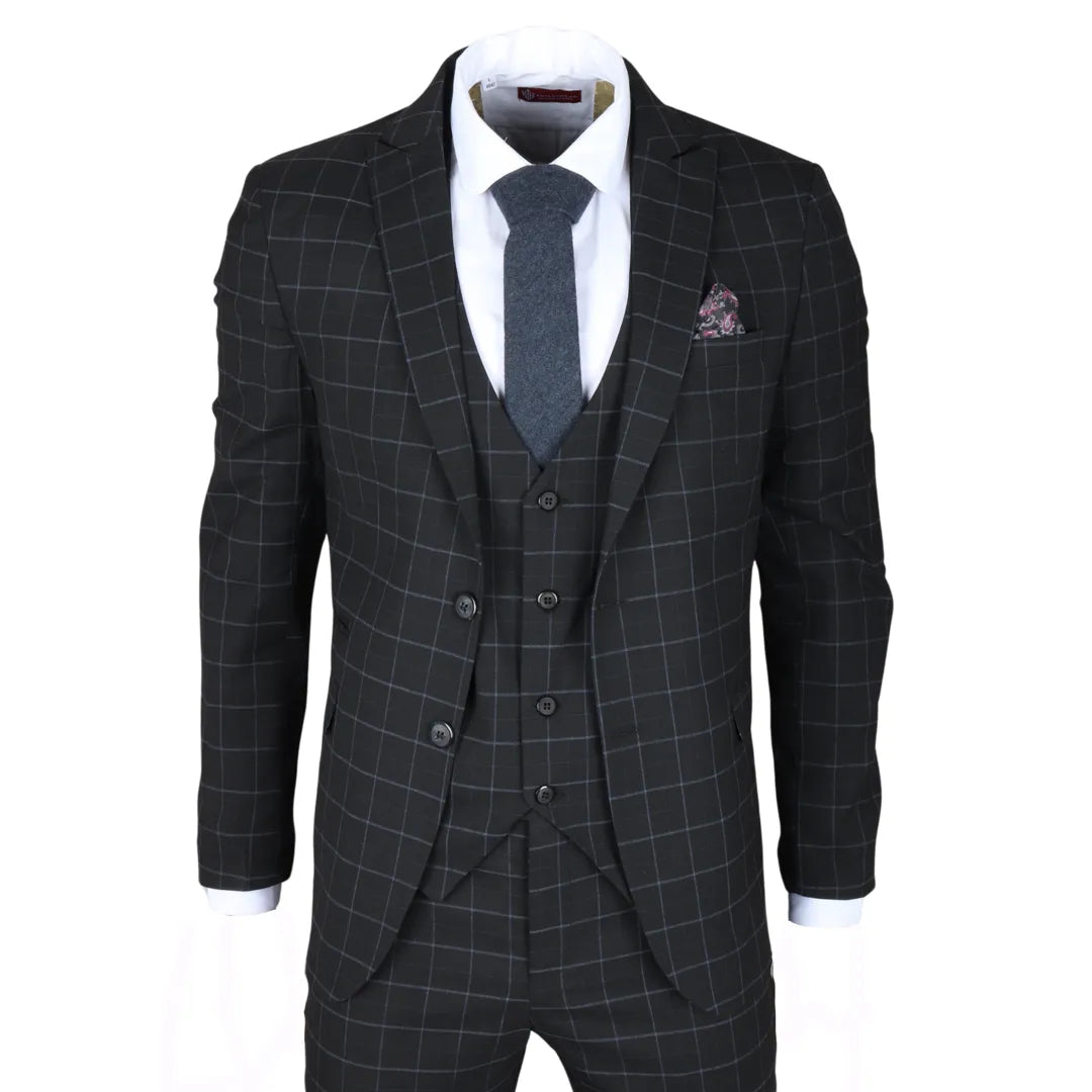 IM3 - Men's Black Checked Tailored Fit Suit - TruClothing.com - 1