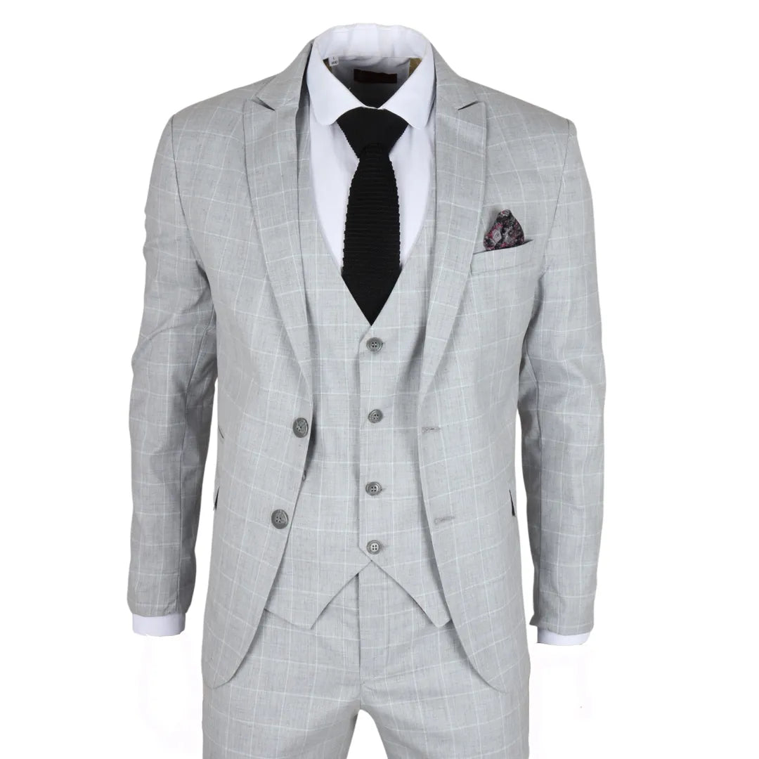 IM3 - Men's Grey Checked Tailored Fit Suit - TruClothing.com - 1