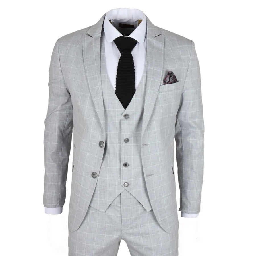 IM3 - Men's Grey Checked Tailored Fit Suit - TruClothing.com - 1