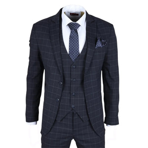 IM3 - Men's Navy Checked Tailored Fit Suit - TruClothing.com - 1