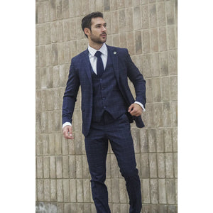 IM3 - Men's Navy Checked Tailored Fit Suit - TruClothing.com - 2