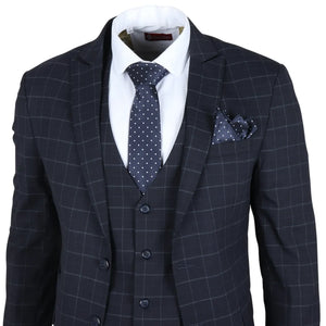 IM3 - Men's Navy Checked Tailored Fit Suit - TruClothing.com - 4