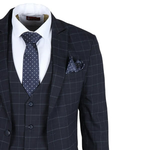IM3 - Men's Navy Checked Tailored Fit Suit - TruClothing.com - 5