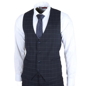 IM3 - Men's Navy Checked Tailored Fit Suit - TruClothing.com - 8
