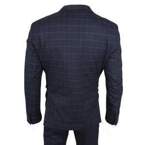 IM3 - Men's Navy Checked Tailored Fit Suit - TruClothing.com - 9