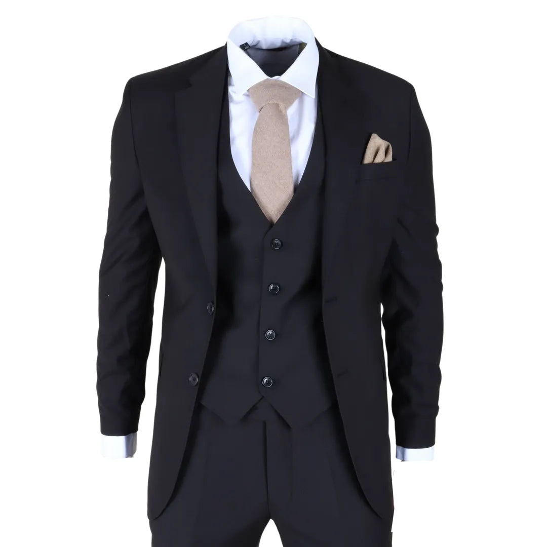 IM30 - Costume formel pour homme noir 3 pièces avec revers cousu - TruClothing.com - 1