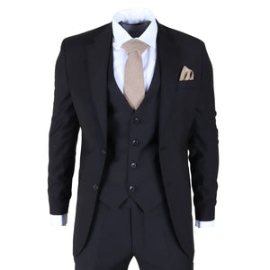 IM30 - Costume formel pour homme noir 3 pièces avec revers cousu - TruClothing.com - 1