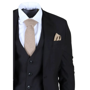 IM30 - Costume formel pour homme noir 3 pièces avec revers cousu - TruClothing.com - 4