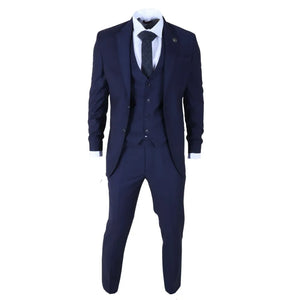 IM30 - Granatowy 3-częściowy garnitur męski ze szwem na klapie do formalnych okazji - TruClothing.com - 3