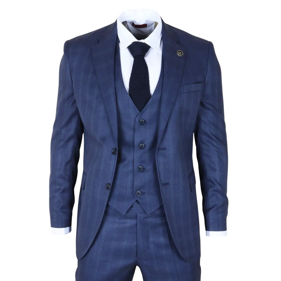 IM31 - Men's Blue 3 Piece Prince Of Wales Check Suit - TruClothing.com - 1