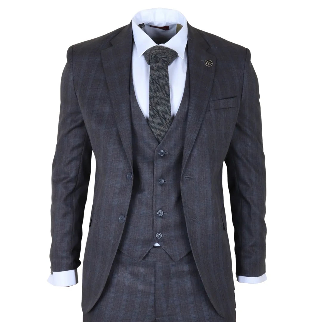 IM31 - Men's Charcoal 3 Piece Prince Of Wales Check Suit - TruClothing.com - 1