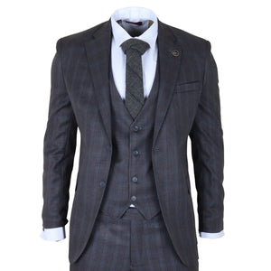 IM31 - Men's Charcoal 3 Piece Prince Of Wales Check Suit - TruClothing.com - 1