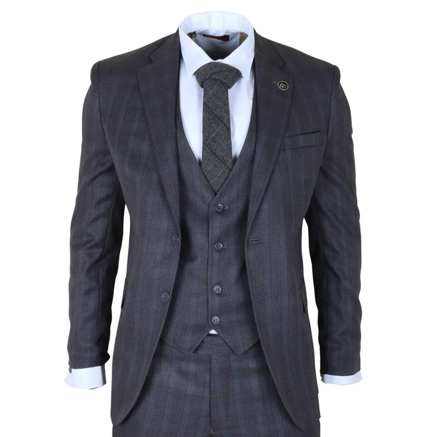 IM31 - Men's Charcoal 3 Piece Prince Of Wales Check Suit - TruClothing.com - 1
