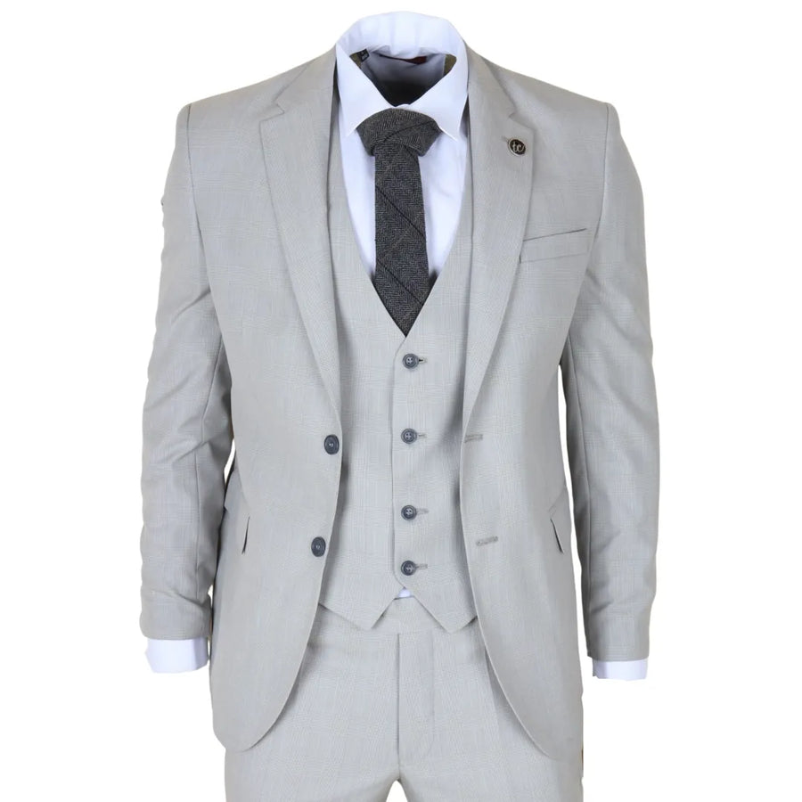 IM31 - Men's Grey 3 Piece Prince Of Wales Check Suit - TruClothing.com - 1