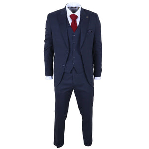 IM54 - Granatowy 3-częściowy garnitur męski w kratę w kroju Tailored Fit - TruClothing.com - 3