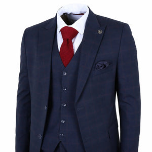 IM54 - Granatowy 3-częściowy garnitur męski w kratę w kroju Tailored Fit - TruClothing.com - 4