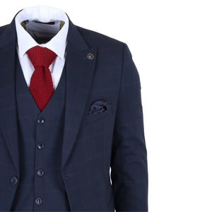 IM54 - Granatowy 3-częściowy garnitur męski w kratę w kroju Tailored Fit - TruClothing.com - 5