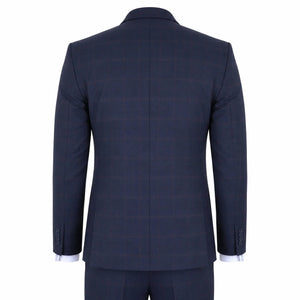 IM54 - Granatowy 3-częściowy garnitur męski w kratę w kroju Tailored Fit - TruClothing.com - 7