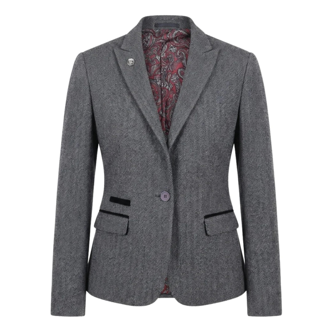 IMW-03 – Graue Tweed-Weste im Fischgrätenmuster für Damen - TruClothing.com - 1
