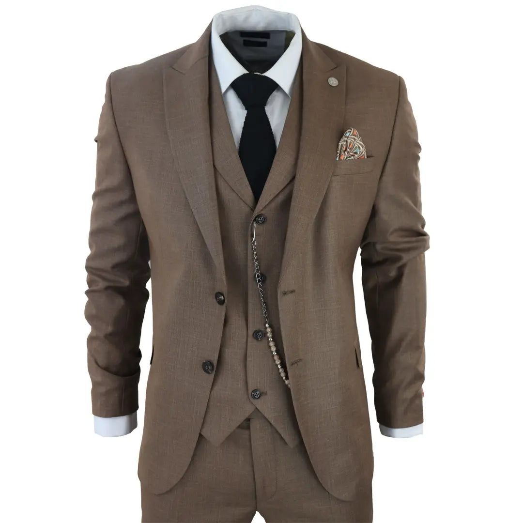 James - Men's 3 Piece Plain Brown Suit - TruClothing.com - 1