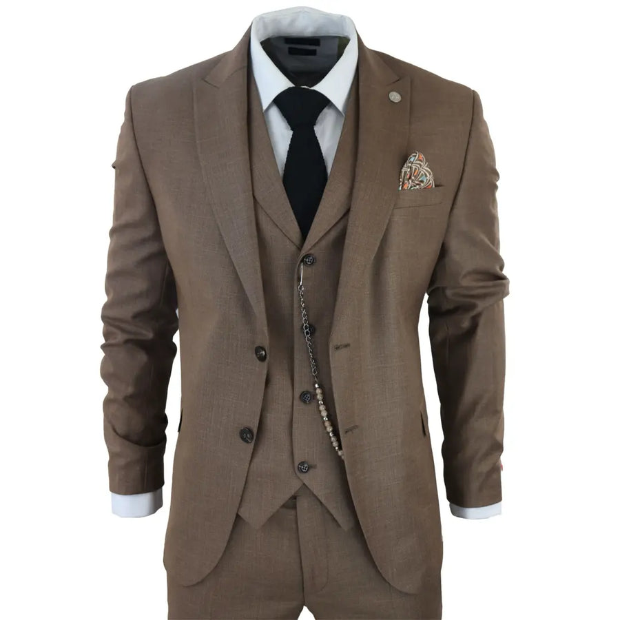 James - Traje marrón liso de 3 piezas para hombre - TruClothing.com - 1