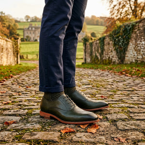 Jett - Men's Dark Green Cross-Stitch Toe Cap Oxford Shoes - Justin Reess - 2