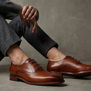 Jett - Men's Tan Cross-Stitch Toe Cap Oxford Shoes - Justin Reess - 2