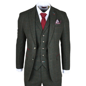 Joshua - Traje ajustado de tweed verde de 3 piezas para hombre - Robert Simon - 1