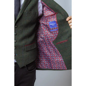 Joshua - Traje ajustado de tweed verde de 3 piezas para hombre - Robert Simon - 10