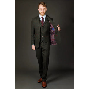 Joshua - Traje ajustado de tweed verde de 3 piezas para hombre - Robert Simon - 11