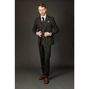 Joshua - Traje ajustado de tweed verde de 3 piezas para hombre - Robert Simon - 2