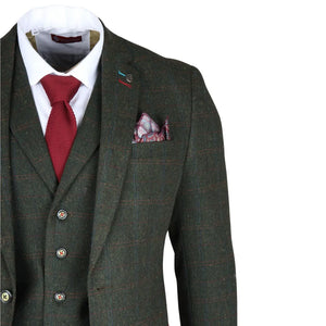 Joshua - Traje ajustado de tweed verde de 3 piezas para hombre - Robert Simon - 6