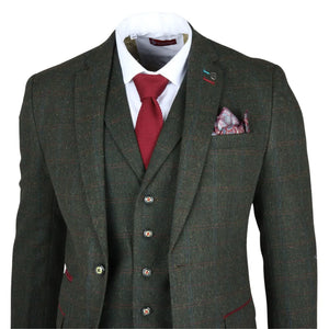 Joshua - Traje ajustado de tweed verde de 3 piezas para hombre - Robert Simon - 8