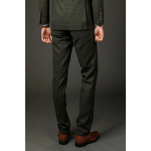 Herrenhose Wollmischung Olivgrün Herringbone Check Tweed Formelle Hose - Robert Simon - 3